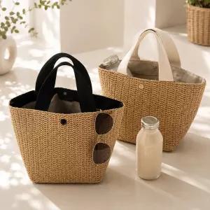 여성 라탄 버킷 토트백 미니 손가방 여름 데일리 휴양지 여행용 30x20cm