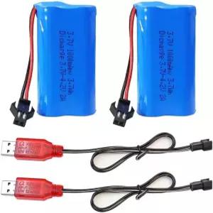 RC카 배터리 충전지 KBT 2개 세트 3.7V 1000mAh RC SM-2P 플러그 충전식 리튬 배터리와 USB 충전 케이블 포