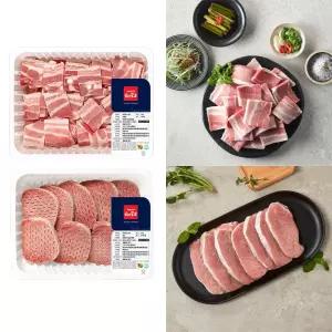 국내산냉동돈육한입삼겹살1.0kg +등심돈가스1.0kg 돼지고기 대용량 한식 고기반찬 냉삼 돈까스