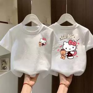 귀여운 헬로키티 5컬러 프린트 여아 순면 라운드넥 티셔츠 아동 편한 반팔티+준펑이커머스 머리끈