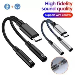타입-C to 듀얼 3.5mm AUX 암 마이크 리스닝 오디오 어댑터 DAC USB C 잭 컨버터 폰 17 16 15 삼성용