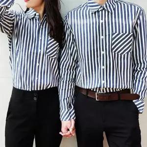 줄무늬 데님 커플 셔츠 허니문 패션 빅사이즈