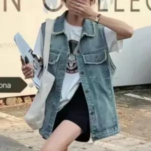청조끼 여성 빈티지 루즈핏 워싱 데님 청 베스트 봄가을 간절기