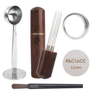 FACIACC 51MM 에스프레소 액세서리 키트 WDT 툴 에스프레소 투약 깔때기 & 퍽 스크린 변조기 커피 스푼 2개 바리스타 키트 스테인리스 스틸 8핀 교반기 iXD