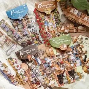 10개/팩 긴 스트립 스티커 귀여운 고양이 DIY 스크랩북킹 재료 콜라주 문구 장식 다이어리 용품