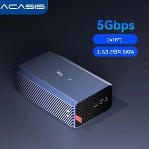 Acasis USB 3.0 듀얼 베이 인클로저 | 3.5/2.5인치 SATA HDD  SSD용 있는 RAID 기능 케이스 최대 48TB 외장
