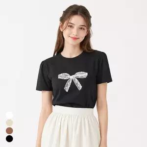 [올리비에스클로젯] 레이스 리본 퍼프소매 반팔 티셔츠_O2606TS142B