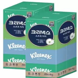 크리넥스 소프트터치 티슈 250매 x 8 x 2팩