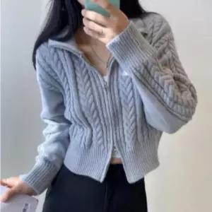 카디건 여성 꽈배기 투웨이크롭 풀집업 하이넥 니트 숏가디건