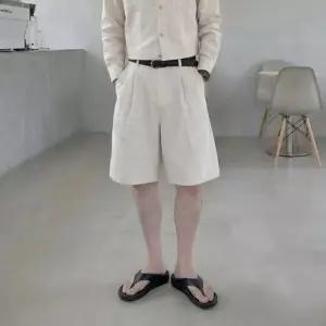 남자 린넨 셋업 버뮤다 반바지 여름 와이드 핀턱 반밴딩 5부 팬츠