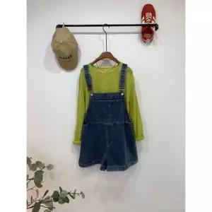 (FREE)시오 워싱 데님 스트링 오버롤 멜빵 숏 점프슈트 2color C