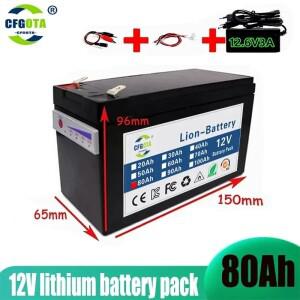 2024년 업그레이드된 12V 80Ah 내장형 고전류 BMS 18650 리튬 배터리 팩 (태양광 패널 전기차용)