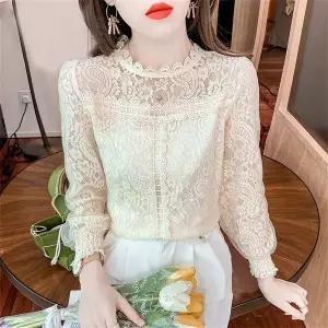 여성 긴팔 레이스 블라우스 오피스룩 직장인 시스루 정장 셔츠 AB05
