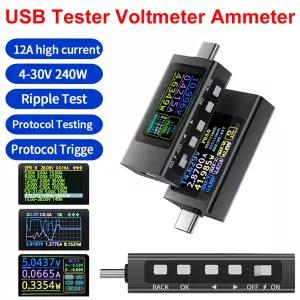 KWS-X1 디지털 전압계 4-30V 0-12A Type-C 전류 전압 모니터 240W USB 테스터 고속 충전 트리거 HD IPS 디