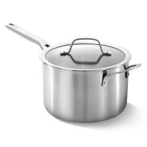 칼팔론 브러시드 3겹 스테인리스 스틸 조리기구 세트 뚜껑 / 히트 테크 4 5Qt 소스 팬, 인덕션, 오븐 안전 450F, 새틴리스 실버