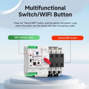 WiFi 스마트 리모컨 ATS 2P 230V 이중 전원 자동 스위치 선택기 무정전 타이머 100A