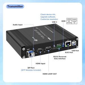 4K@60Hz HDMI 광섬유 연장기(KVM 오디오 RS232/RS485 10/100M TCP-IP 및 양방향 IR 포함) SFP 최대 20km