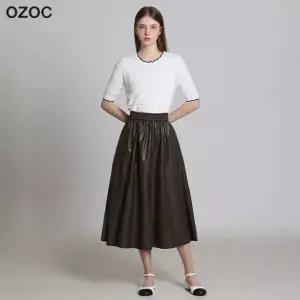 [오조크(OZOC)] 페이크레더 플레어 스커트 (택가격: 98000원)
