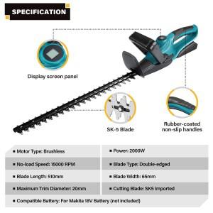 브러시리스 전기 헤지 트리머 잔디 예초기 정원 조경 도구 마키타 18V 배터리용 2000W 15000RPM