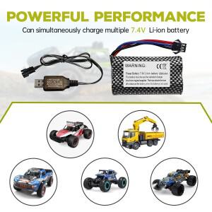 7.4V 1500mAh SM-3P 플러그 리튬이온 배터리 (USB 충전 케이블 포함) DE43 RC 레이싱 1575 덤프트럭 건설