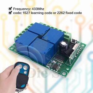 무선 원격제어 스위치 RF 릴레이 433Mhz DC12V 차고 전등 용 4 갱 수신기 송신기