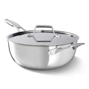 칼팔론 프리미어 폴리싱 5겹 스테인리스 스틸 조리기구 세트 뚜껑 / 히트 테크 4 5Qt 셰프용 팬, 인덕션, 오븐 안전 500F, PFOA 프리, 실버