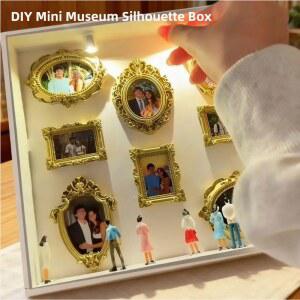 피규어진열장 DIY 미니 박물관 사진 앨범 실루엣 박스 미니어처 조각상과 금색 프레임이 포함된 추억 전시 키트 웨딩 선물
