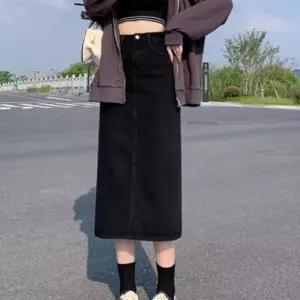 셀럽하우스 에이라인 뒤트임 여성 청치마 청스커트 흑청 데님 치마