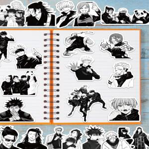 50/100PCS 애니메이션 Jujutsu Kaisen 스티커 흑백 스타일 낙서 DIY 자동차 전화 노트북 스케이트 보드 기