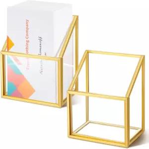 Marspark 2Pcs 버티컬 명함 홀더 골드 유리 스티커 디스플레이 스탠드 사무실 회의 책상 조리대용 정리함