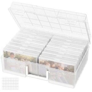 LIFEWIT 10.2 X 15.2CM(4 6인치) 사진 플라스틱 16개, 케이스 라벨 보관 투명 사무용품용 카드 있는 공예 뚜껑이 상자 시트 오거나이저, 스티커 상자, 1개가 씨앗 내부