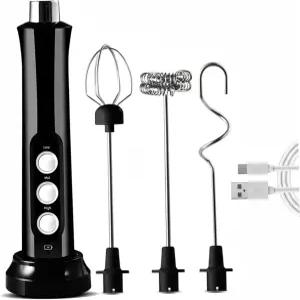 자동 우유 거품기 전기 3단 의 충전식 USB 커피 라떼 계란 혼합 및 주방 작업용 휴대용 블랙