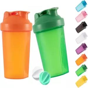 안나키키 쉐이커 병 단백질 쉐이크 및 13.5-OZ/400ml 휘스크 볼 포함 BPA 프리 플라스틱 오렌지+그린 2PCS