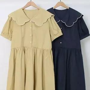 카라 빅사이즈 배색 원피스 퍼프 305O284S-WD5B91C