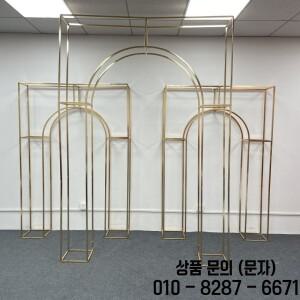 반짝이는 금색 260cm 더블 아치 인공 꽃 디스플레이 스탠드 웨딩 무대 배경 생일 풍선 랙 통로 문 장식