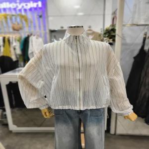 [밸리걸]밸리걸 여름 스트라이프 하이넥 시스루 루즈핏 긴팔 집업 자켓 627520