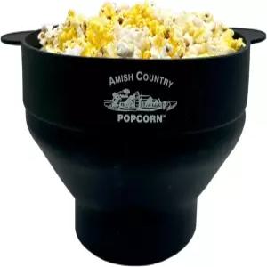 아미쉬 컨트리 팝콘 ACP 로고가 있는 접이식 실리콘 전자레인지 팝퍼 손잡이가 BPA 및 PVC 프리 볼
