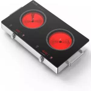 ROPPLIFE 적외선 이중 버너 핫 플레이트 110-120V 콘센트용 1800W 휴대용 전기 쿡탑 세라믹 유리 상판 노브