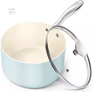 미켈란젤로 뚜껑 포함 3쿼터 소스팬 - 논스틱 세라믹 코팅 스크래치 방지 모든 스토브에 적합한 인덕션