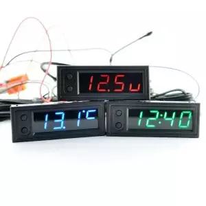 DIY 자동차 시계 온도 2 프로브 전압 모니터 패널 미터 LED 디지털 머 밝기 조정 녹색/파란색/빨간색