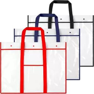 QWORK 대형 포스터 보관 가방 3팩 31.5인치 x 25.5인치 PVC 시스루 긴 손잡이 여분의 포켓 게시판 아트워크