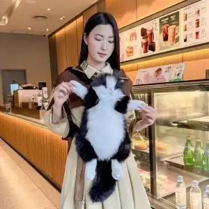 긴 머리 푹신한 고양이 인형 배낭 매우 사실적인 래그돌 귀여운 여성용 여행용 수납 공간 탈부착 가능한