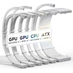 ASIAHORSE 16AWG PSU 케이블 연장 전원 코드 맞춤형 공급 모드 슬리브 케이블 ATX / EPS 8핀 PCI-E 케이블용 6핀 (퓨어 화이트)