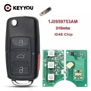 KEYYOU 바겐 비틀 CC 골프 제타 파사트 GTI 플립 키 자동차 원격 입력 송신기 FOB 4 버튼 35Mhz 48 칩