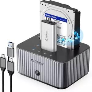 NVMe SSD 및 SATA 3.5 HDD용 ORICO 하드 드라이브 도킹 스테이션 10Gbps 양방향 클로닝 타입-C 하이브리드