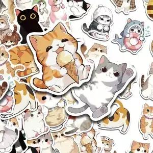 50개 귀여운 고양이 스티커 데칼 노트북 스케이트보드 기타 헬멧 DIY 미적 선물