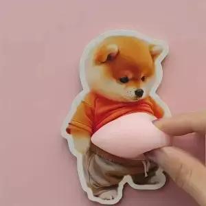 3D 시바견 스티커 귀여운 오렌지색 의류용 통통한 디자인 실리콘 자가 접착식