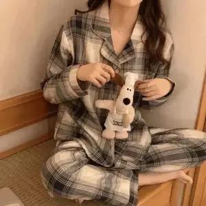 [하프클럽/]여성 긴팔 파자마 브라운