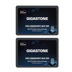 NAS 인증 GIGASTONE 고내구성 SSD 512GB(2팩) 최대 550MB/S TLC 플래시 24시간/7 안정적인 게이밍 /PC /NAS 5년 보증 2.5인치 SATA 내장 솔리드 스테이트 드라이브 RAID 디스크 VFF
