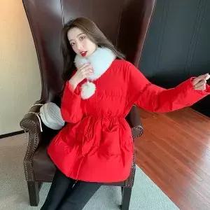 겨울 롱 패딩 재킷 모피 칼라 허리 코트 레드 카디건 신상